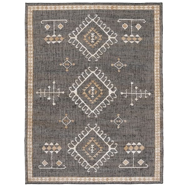 Kilim 10 ft. x 14 ft. Black/Ivory Geometric Area Rug