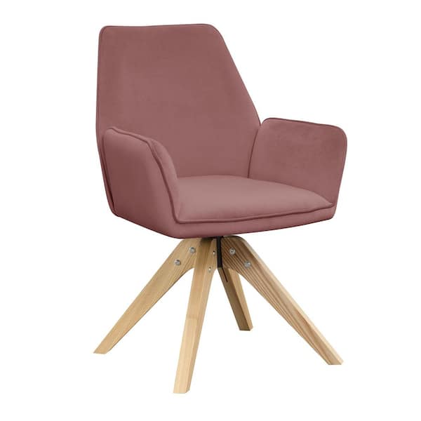Convenience Concepts Miranda Blush Velvet and Natural Wood Swivel Accent Chair