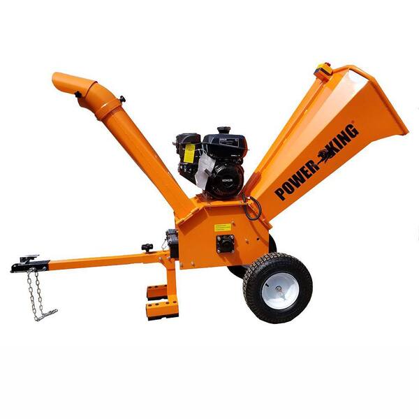 Power King 4 in. 9.5 HP Gas Commercial Powered Chipper Shredder with Removable Tow Hitch Bar