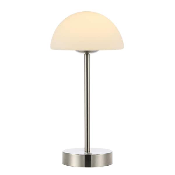 Xavier 12.5 in. Nickel/White Modern Minimalist Iron Rechargeable Integrated LED Table Lamp