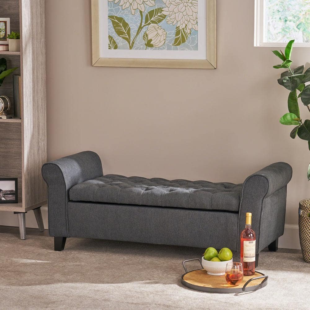 Button-Tufted Dark Gray 50 in. Polyester Upholstered Storage Bedroom Bench with Wood Legs