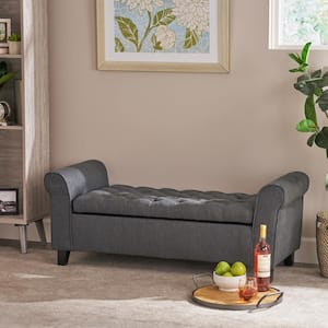 Button-Tufted Dark Gray 50 in. Polyester Upholstered Storage Bedroom Bench with Wood Legs