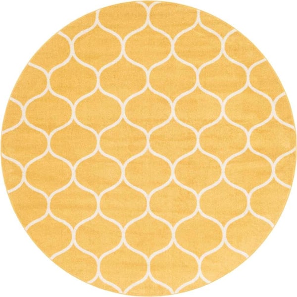 Unique Loom Trellis Frieze Rounded Yellow 7 ft. x 7 ft. Area Rug