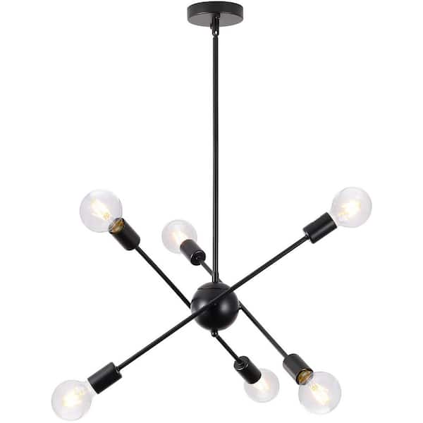 LWYTJO 6-Light Matte Black Sputnik Chandelier Industrial Ceiling Light Fixtures for Kitchen island Hallway, No Bulbs Included
