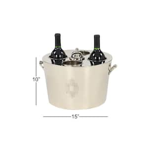 Traditional Large Oval Silver Metal Wine Bucket Bottle Cooler with Handles