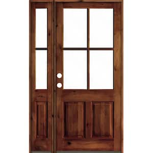 56 in. x 96 in. Alder Right-Hand/Inswing 4-Lite Clear Glass Red Chestnut Stain Wood Prehung Front Door/Left Sidelite