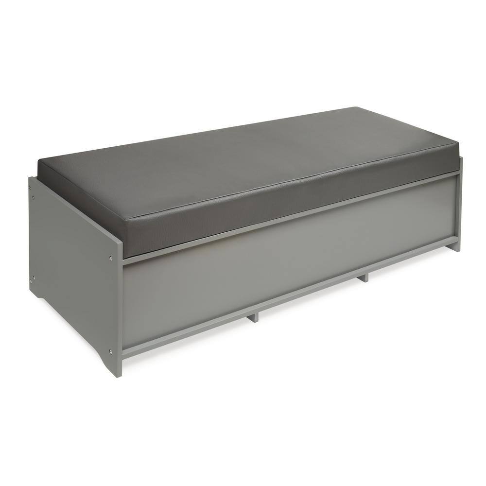 Gray Kid's Storage Bench with Cushion and Fabric Bins