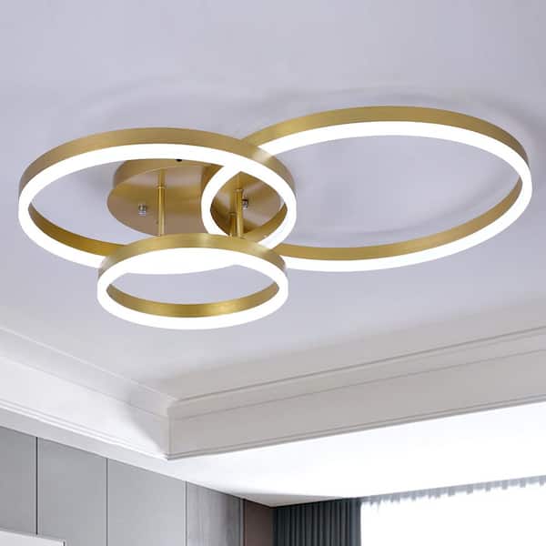 Maxax Carson 3-Light 31.8 in. Gold Cluster Circle LED Semi-Flush Mount