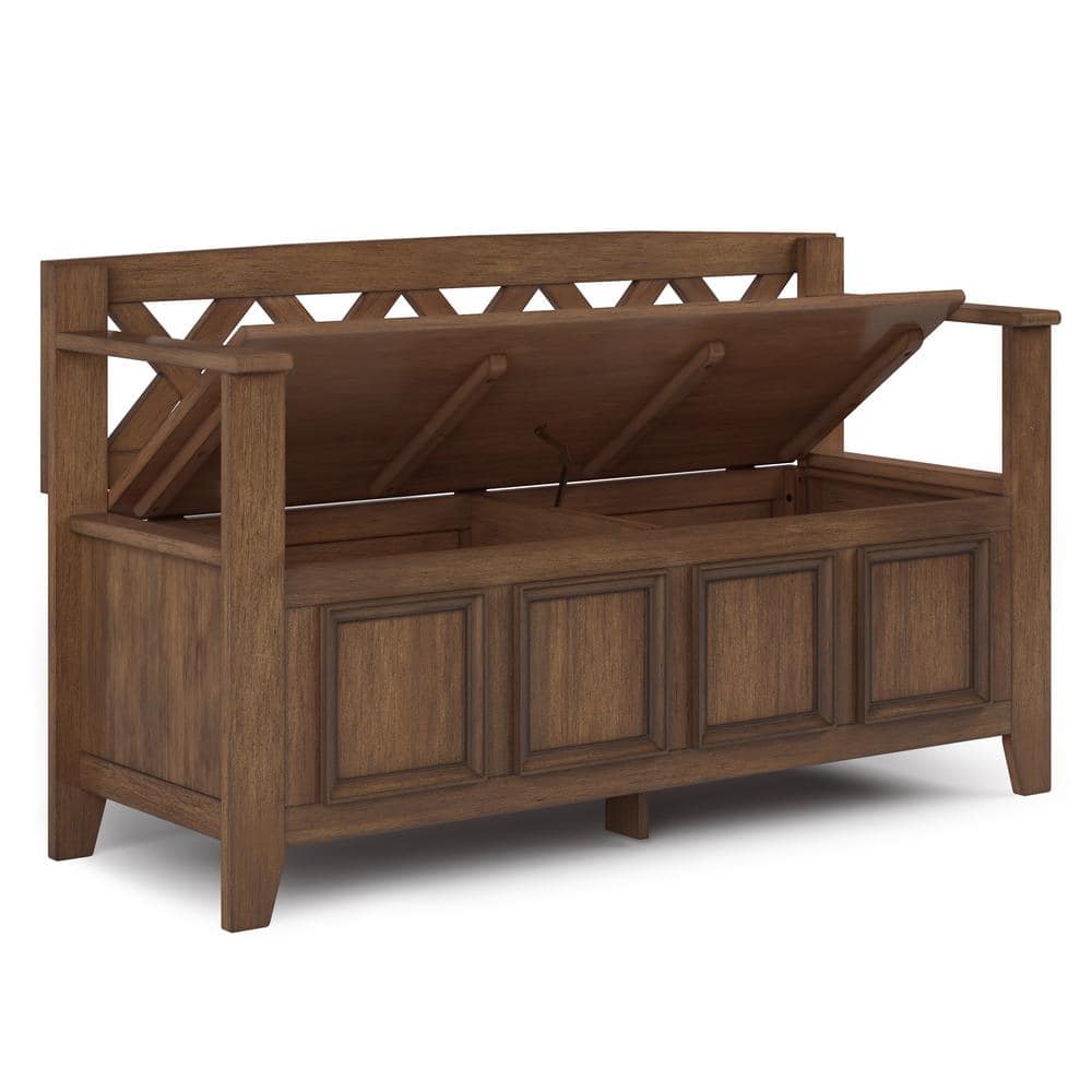 Amherst Rustic Natural Aged Brown Solid Wood Entryway Bench with Storage