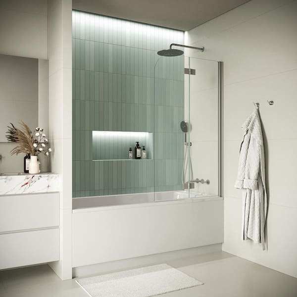 Streamline Volturno 34 in. W x 58 in. H Pivot Bathtub Door, CrystalTech Treated 1/4 in. Tempered Clear Glass, Chrome Hardware