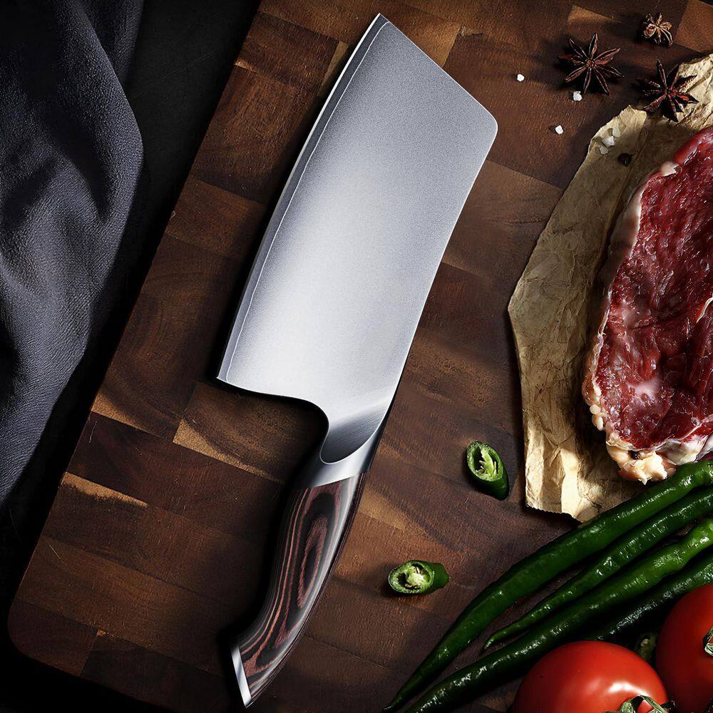 7 in. Ultra Sharp Japanese High Carbon Steel Vegetable Meat Cleaver Knife, Multifunction Chopper Butcher Knife