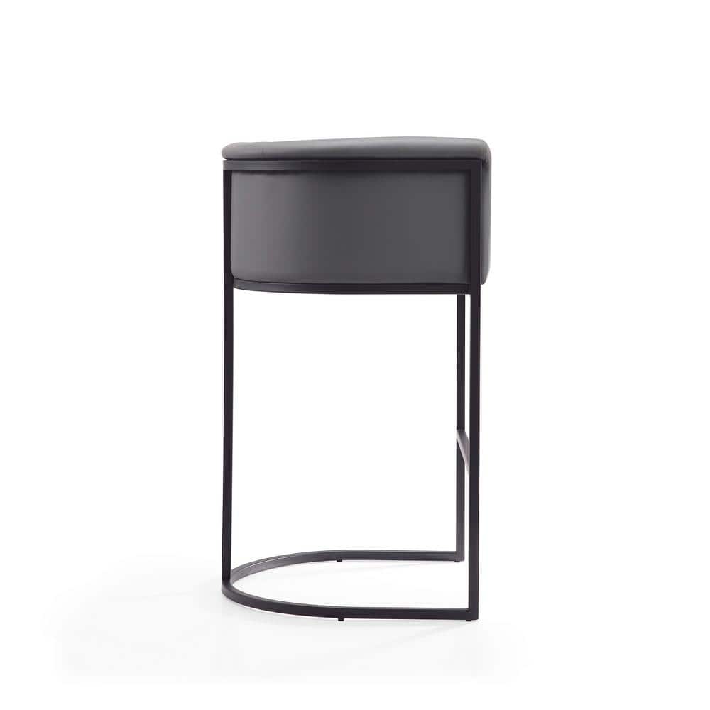 Gray Upholstered Metal Frame Barrel Bar Stool
