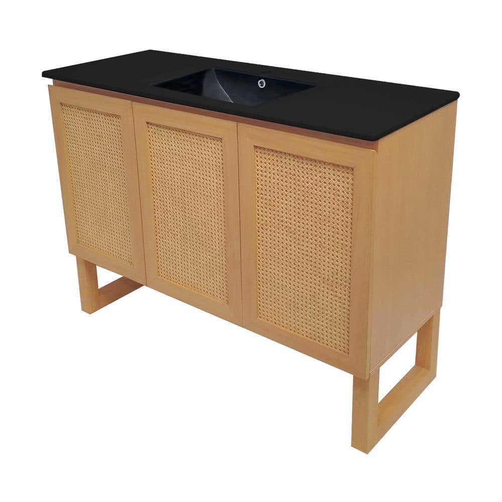 Arles 48" Natural Oak Bathroom Vanity with Black Ceramic Sink Top