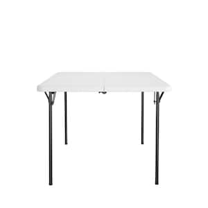 XL 36 in. Plastic Top, Steel Base Fold-in-Half Card Table with Handle, White, Indoor and Outdoor
