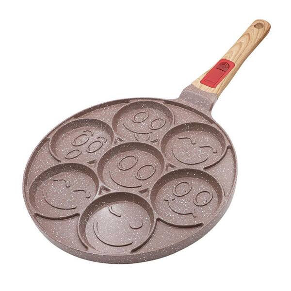 7-Piece Brown Ceramic Nonstick Pancake Pan with Detachable Handle Fun Face Design Induction and Gas Compatible Set