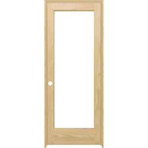 28 in. x 80 in. Right-Hand Full 1-Lite Clear Glass Unfinished Pine Wood Single Prehung Interior Door w/ Nickel Hinges