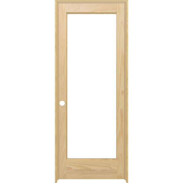 30 in. x 80 in. Full Lite Clear Glass Right-Hand Unfinished Pine Wood Single Prehung Interior Door with Bronze Hinges