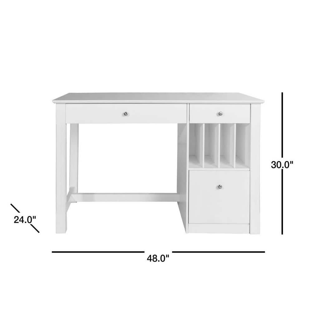 White Wood Computer Desk with Drawer and Keyboard Tray