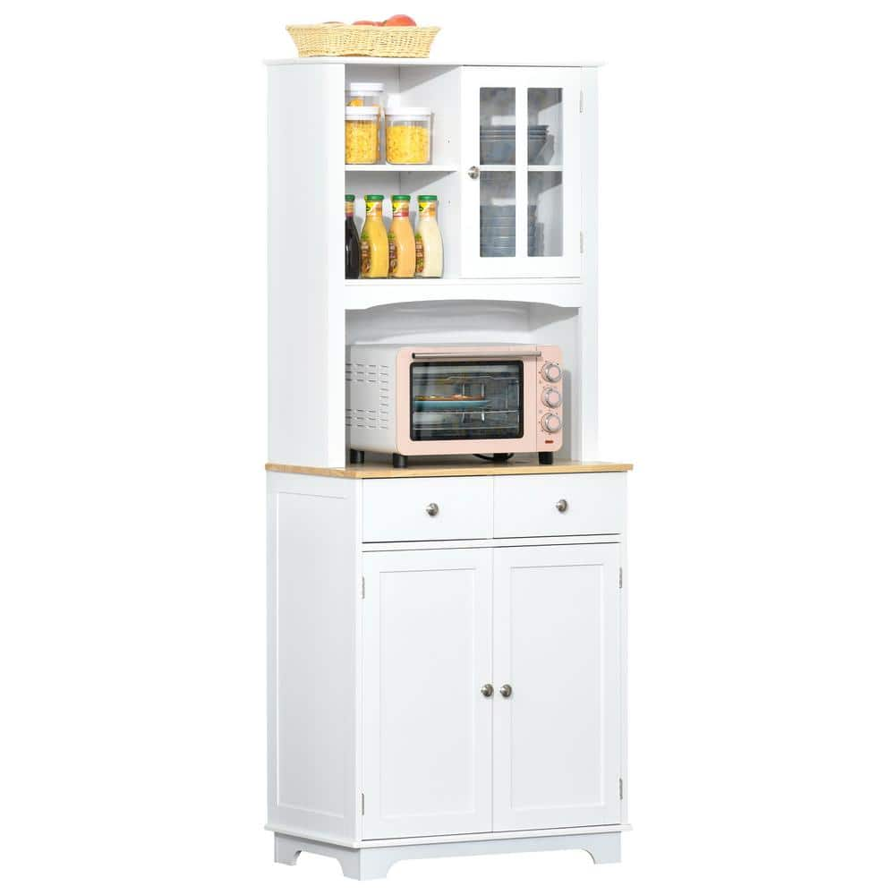 67 in. White Kitchen Buffet with Hutch Pantry with Framed Doors 2-Drawers and Open Microwave Countertop -  HOMCOM, 835-427WT