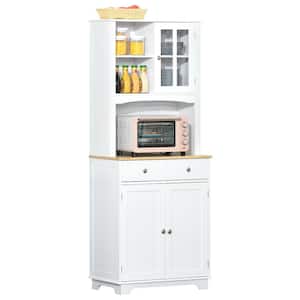 67 in. White Kitchen Buffet with Hutch Pantry with Framed Doors 2-Drawers and Open Microwave Countertop