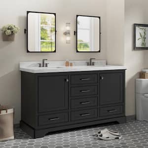 60 in. W x 21.7 in. D x 33.5 in. H Double Sink Freestanding Bath Vanity in Black with White Ceramic Top