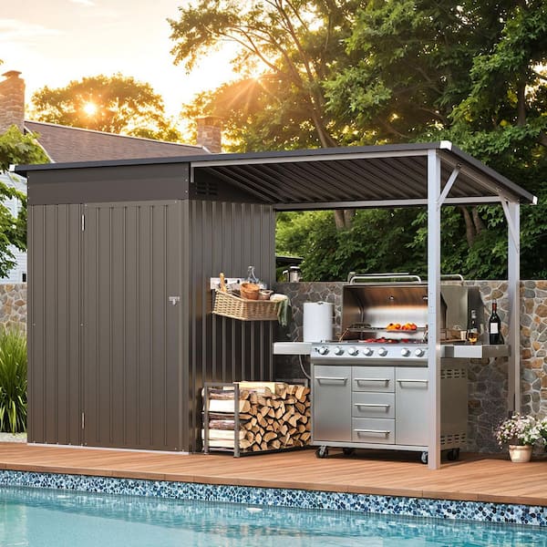 AECOJOY 5 ft. W x 3 ft. D Metal Outdoor Open-Sided Storage Shed