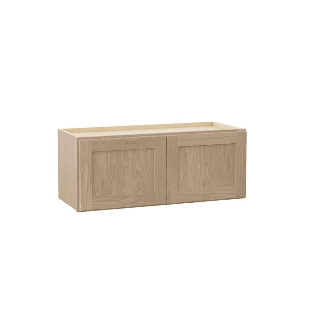 Hampton Bay - Sinclair 30 in. W x 12 in. D x 12 in. H Assembled Wall Bridge Kitchen Cabinet in Shaker Light Oak