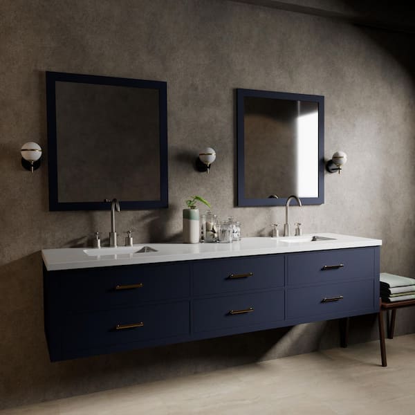 Sherman 84 in. W x 22 in. D Blue Double Bath Vanity with White Quartz Top