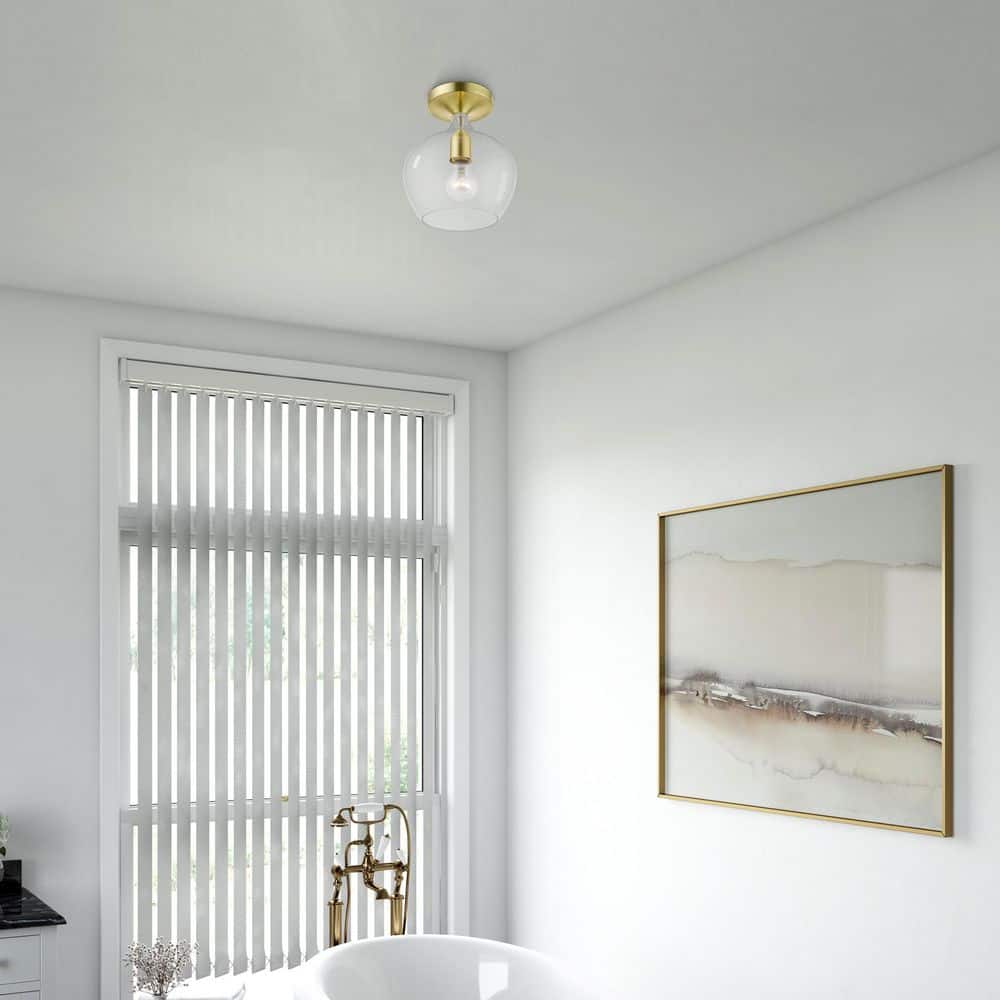 Aldrich Satin & Polished Brass 8" Clear Glass Semi-Flush Light