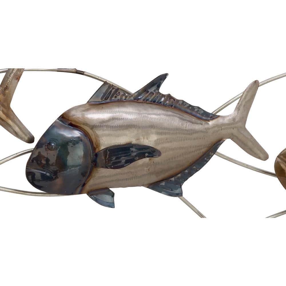 Blue and Bronze Metal Fish Wall Sculpture