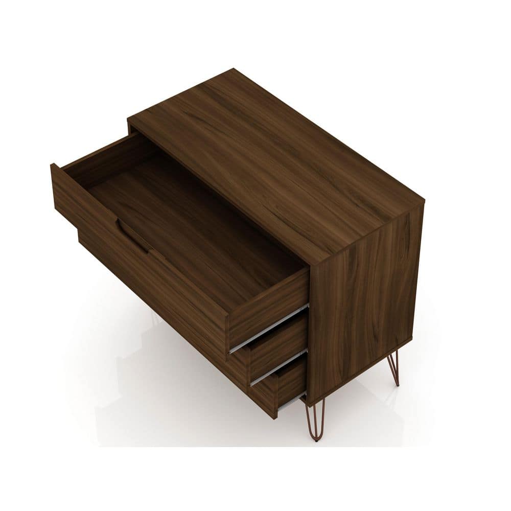 Mid-Century Modern 3-Drawer Horizontal Brown Dresser