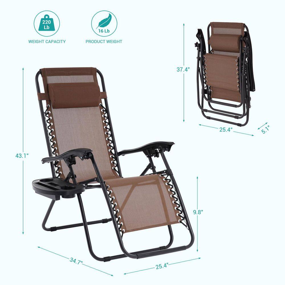 Dimensional diagram of the brown lounge chair showing open and folded measurements.