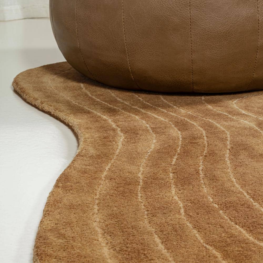 Handmade Light Brown Wool Abstract Rectangular Area Rug