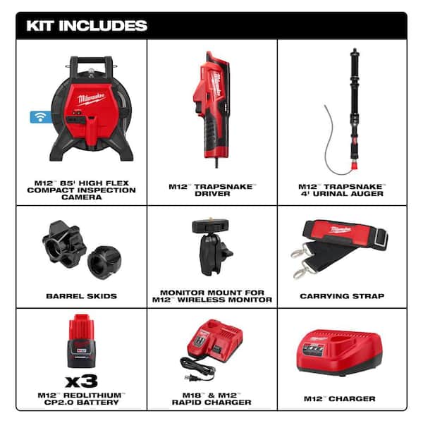 Milwaukee M12 85FT High Flex Sewer Camera Kit with M12 Trap Snake