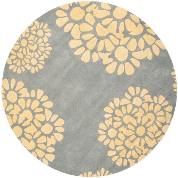SAFAVIEH Martha Stewart Cement 6 ft. x 6 ft. Round Floral Area Rug