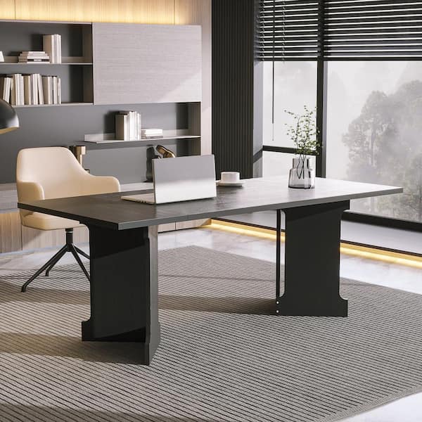78.7 in. Rectangular Black Wood Modern Executive Desk, Computer Desk with Large Work Surface for Home Office