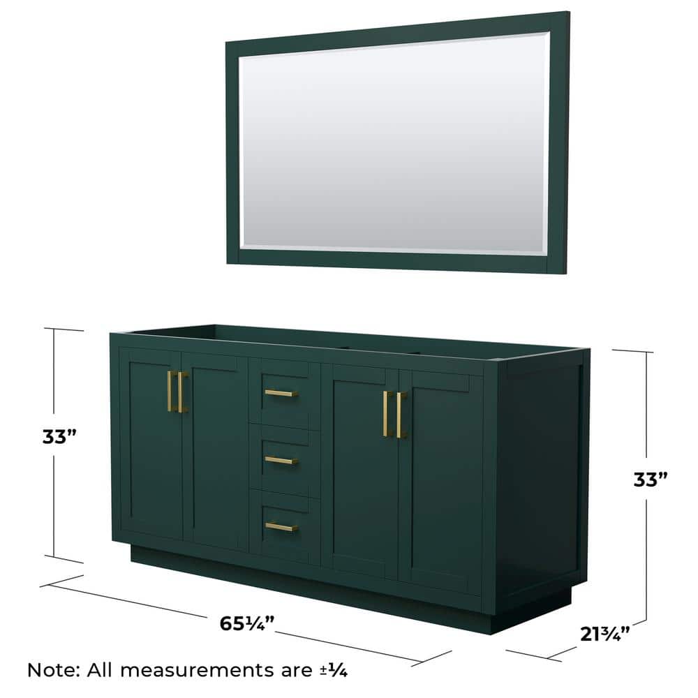 Miranda 66" Green Double Freestanding Bathroom Vanity with Brushed Gold Trim