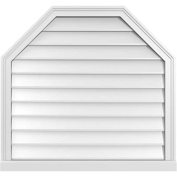 Ekena Millwork 34" x 32" Octagonal Top Surface Mount PVC Gable Vent: Non-Functional with Brickmould Sill Frame