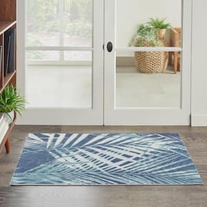 Sun N' Shade Navy 2 ft. x 4 ft. Floral Geometric Contemporary Indoor/Outdoor Kitchen Area Rug