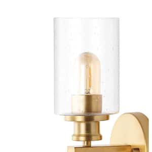 Jules Edison 16.5 in. 2-Light Brass Gold Cylinder Iron/Seeded Glass Farmhouse Contemporary LED Vanity Light
