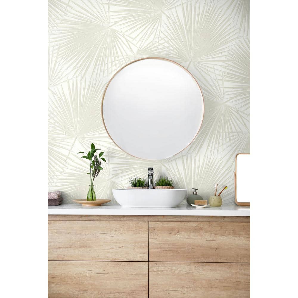 Sea Salt Vinyl Palm Leaf Peel and Stick Wallpaper Roll