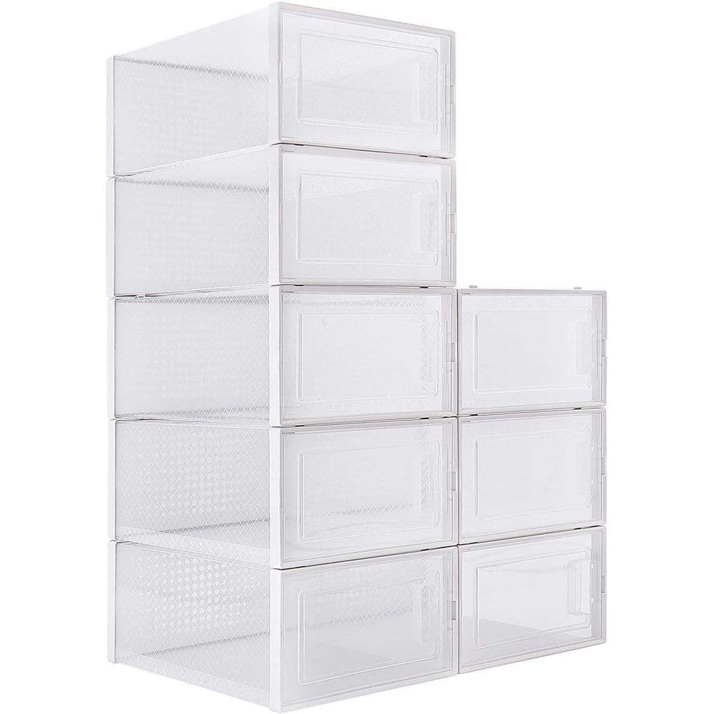 Outopee 6 Tier 18 Pair White Plastic Shoe Box - Stackable Shoe