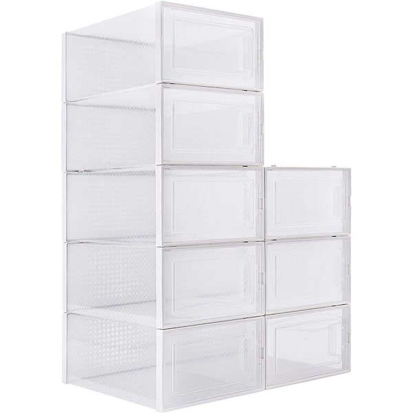 Unbranded 8-Pair White Foldable Stackable Storage Plastic Shoe Boxes