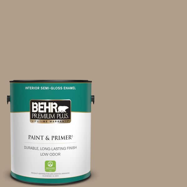 BEHR PREMIUM PLUS 1 gal. #BNC-14 Over the Taupe Semi-Gloss Enamel Low Odor Interior Paint & Primer