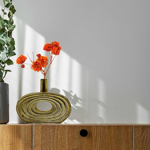 10 in. x 12 in. Aluminum Metal Modern Stylish Round Base Gold Gourd Flower Vase