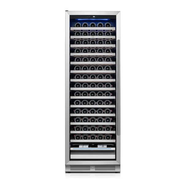 24 in. Single Zone 165-Bottle Wine Cooler Refrigerator Built-in /Freestanding in Stainless Steel (Left-Hinged)