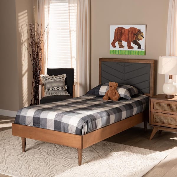 Baxton Studio Tasha Dark Grey and Walnut Brown Twin Platform Bed