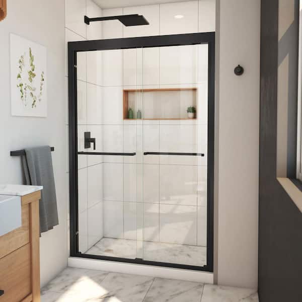 DreamLine Duet Plus 44 in. to 48 in. W x 72 in. H Sliding Semi Frameless Shower Door in Matte Black