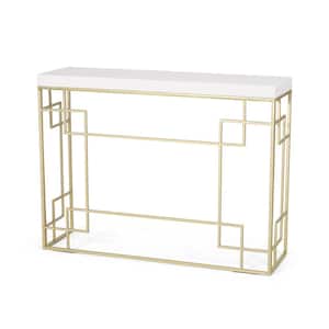 Drache 42.25 in. Rectangular White and Gold Geometric Console Table