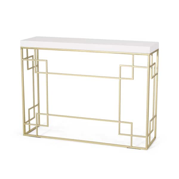 Noble House Drache 42.25 in. Rectangular White and Gold Geometric Console Table